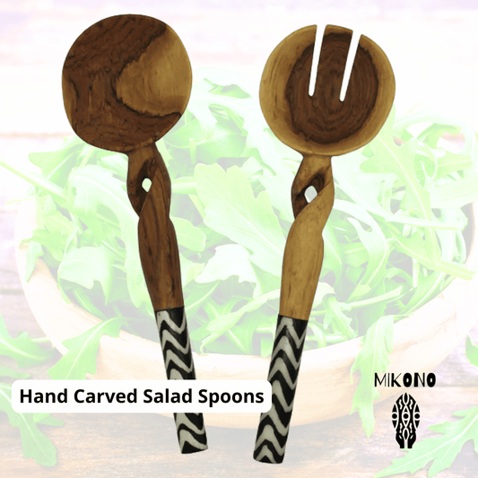 Mikono Hand Carved Handle Salad Spoons