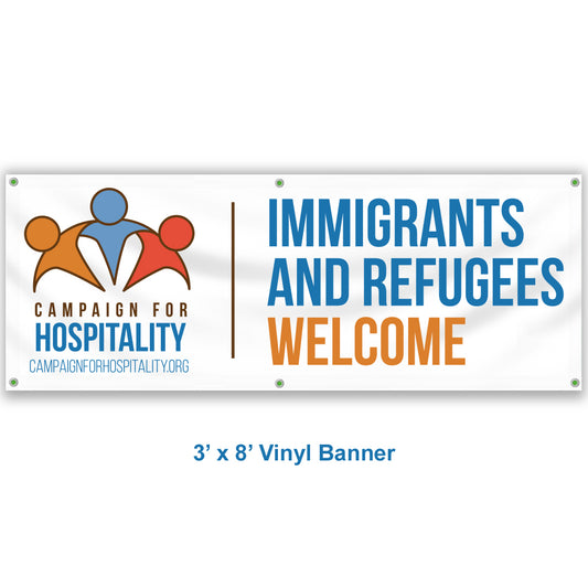 Large English Immigrants and Refugees Welcome Banner