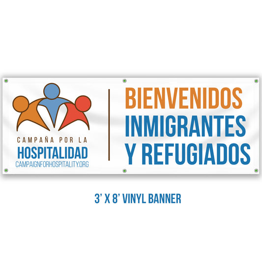 Large Spanish Immigrants and Refugees Welcome Banner