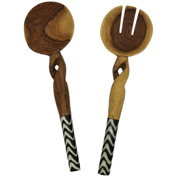 Mikono Hand Carved Handle Salad Spoons