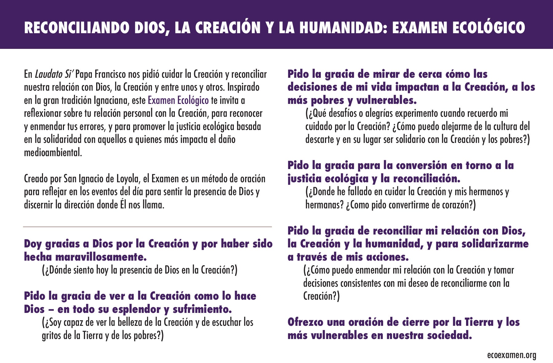 Ecological Examen Prayer (Spanish) - Starlight (Pack of 25)